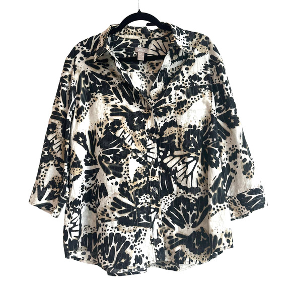 Chico’s Size 3 (16) Collar Button Front Animal and Floral Print Blouse - Picture 1 of 3